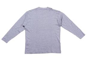 Gray pullover isolated on white background. Gray sweatshirt mock up empty copy space. photo