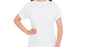 body of woman in white t-shirt mock up isolated photo