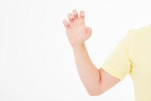 scratching male hand isolated on white background. Copy space photo