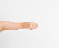 Black Woman fist isolated on a white background. afro american fist. Front view. Mock up. Copy space. Template. Blank. photo