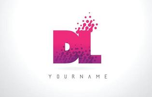 DL D L Letter Logo with Pink Purple Color and Particles Dots Design. vector