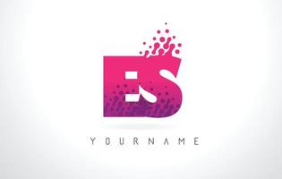 ES E S Letter Logo with Pink Purple Color and Particles Dots Design. vector