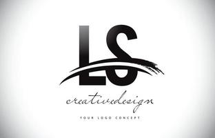 Diseño de logotipo ls ls carta con swoosh y trazo de pincel negro. vector