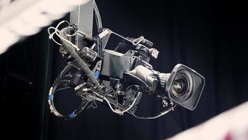 TV Camera broadcast on the crane tripod for shooting or recording and broadcasting photo