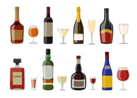 Alcoholic drinks and glasses vector illustrations set