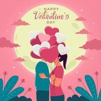 Romantic Couple Kissing while Holding Balloons vector