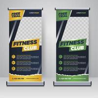 Fitness, gym roll up banner design template vector