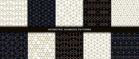 Set of geometric pattern polygonal gold lines vector