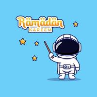 Cute astronaut with ramadan kareem greetings vector