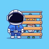 Cute astronaut catches pumpkin monster vector