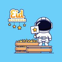 Cute astronaut with ramadan kareem greetings vector