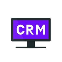 CRM lettering on the computer screen. Customer relationship management vector illustration. Software for working with clients. Modern technologies of business automation.