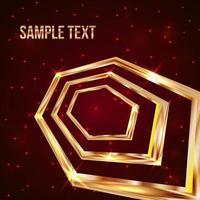 Bright golden hexagon on a dark red background with sparkling stars and particles. Luxury vector illustration. Easy to edit design template for your business projects.