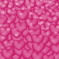 Hot pink hearts 3d background. Valentine s day shiny greeting card. Romantic vector illustration. Easy to edit design template.