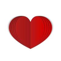 Red paper heart isolated on white. Symbol of love for Valentine s day greeting card. Realistic 3d folded heart. Vector illustration. Easy to edit template for your design projects.