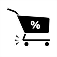 Supermarket trolley icon. Sale, discounts icon. Solid black vector icon isolated on white background.