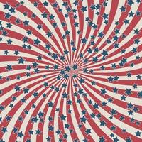 American retro patriotic vector illustration. Concentric stripes and stars confetti in colors of United States flag. Background for Patriot day or Labor Day