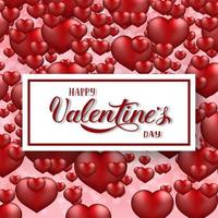 tarjeta de felicitación del día de San Valentín. Feliz día de San Valentín letras de mano de caligrafía sobre fondo rosa con globos de corazón voladores 3d. plantilla vectorial fácil de editar vector