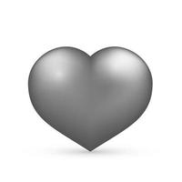 Realistic silver heart. Isolated on white. Valentine s day greeting card background. 3D icon. Romantic vector illustration. Easy to edit design template.