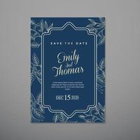 plantilla de tarjeta de invitación de boda, con hojas y fondo floral vector