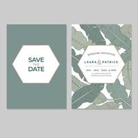 Wedding invitation template with beautiful leaves vector