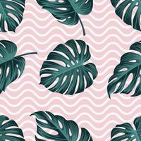 Floral seamless pattern with leaves, and wavy lines tropical background vector