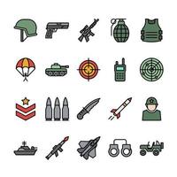 Army Filled outline icon set template vector