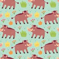 Wild pig warthog. Seamless pattern, background, wallpaper, paper. Packaging design vector