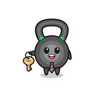 Cute kettlebell como mascota de agente inmobiliario vector