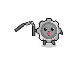 cartoon of gear using nunchaku vector