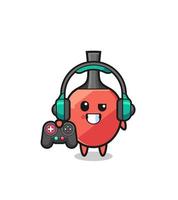 table tennis racket gamer mascot holding a game controller vector