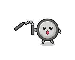 cartoon of button cell using nunchaku vector