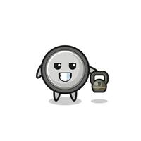 button cell mascot lifting kettlebell in the gym vector