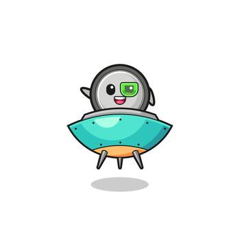 button cell cartoon riding a future spaceship vector