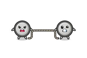 cute button cell character is playing tug of war game vector