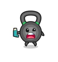 kettlebell mascot having asthma while holding the inhaler vector