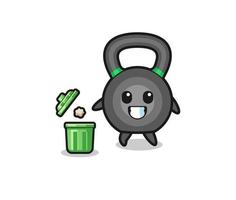 illustration of the kettlebell throwing garbage in the trash can vector