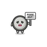 cute button cell hold the please help banner vector