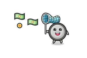 illustration of the button cell catching flying money vector