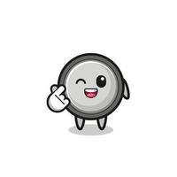 button cell character doing Korean finger heart vector