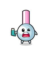 cotton bud mascot having asthma while holding the inhaler vector