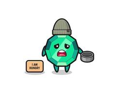 cute emerald gemstone beggar cartoon character vector
