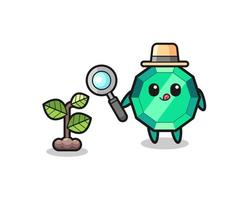 cute emerald gemstone herbalist researching a plants vector