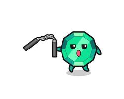 cartoon of emerald gemstone using nunchaku vector