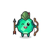 emerald gemstone cartoon as medieval archer mascot vector