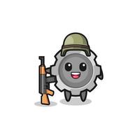 cute gear mascot as a soldier vector