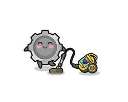 cute gear holding vacuum cleaner illustration vector