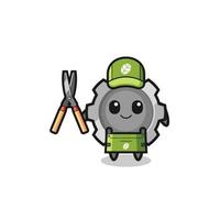 cute gear as gardener mascot vector