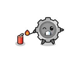 gear mascot illustration playing firecracker vector