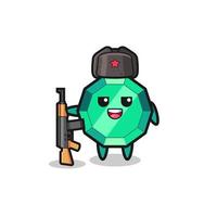 cute emerald gemstone cartoon as Russian army vector